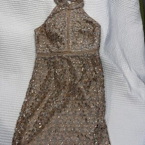 Boston Proper Satin Dress in Tan